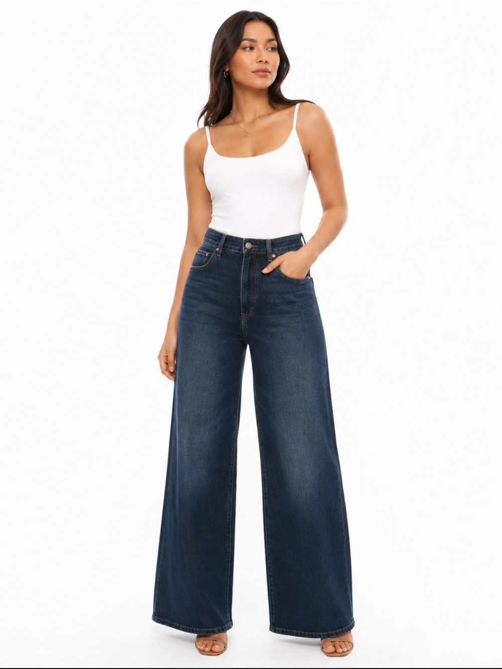 Well Worn High Rise Wide Leg Jeans Dark Wash Stretch Size 12/32